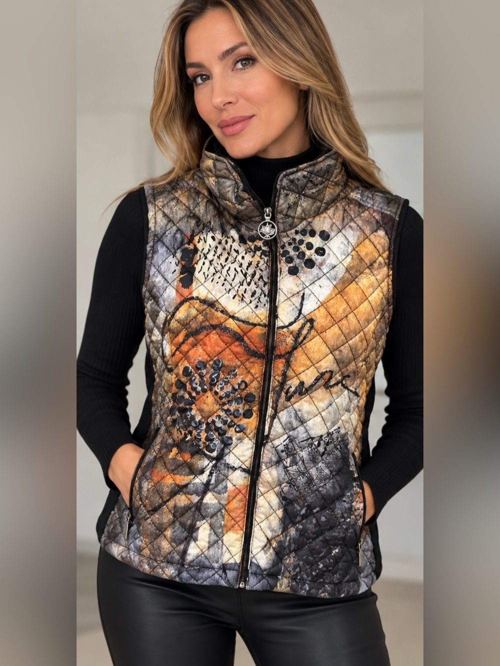 Dolcezza Simply Art Quilted Abstract Print Vest XXL